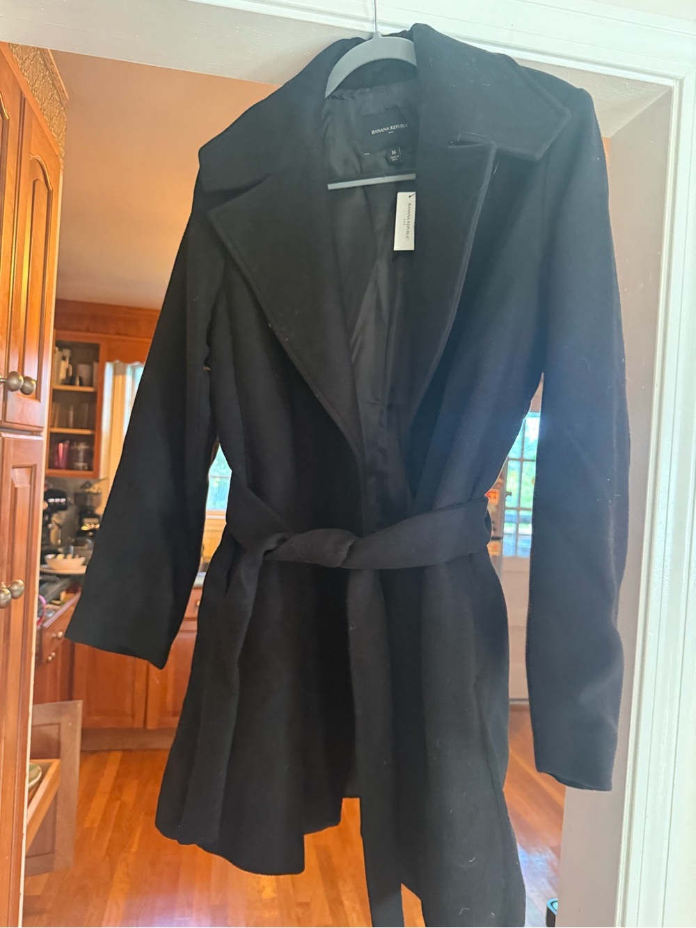 Banana Republic Black Belted Wool-Blend Trench Coat